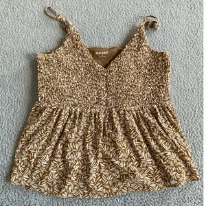 Old Navy Tank Top Medium Flare Stretch Geometric V-Neck Beige Hippie Boho Beach